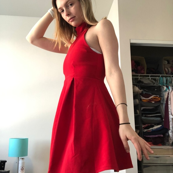 Bright Red High Neck Dress - Picture 2 of 3